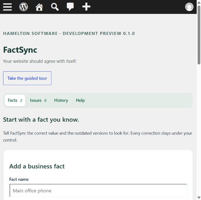 Hamelton FactSync fact library in the local WordPress testing installation