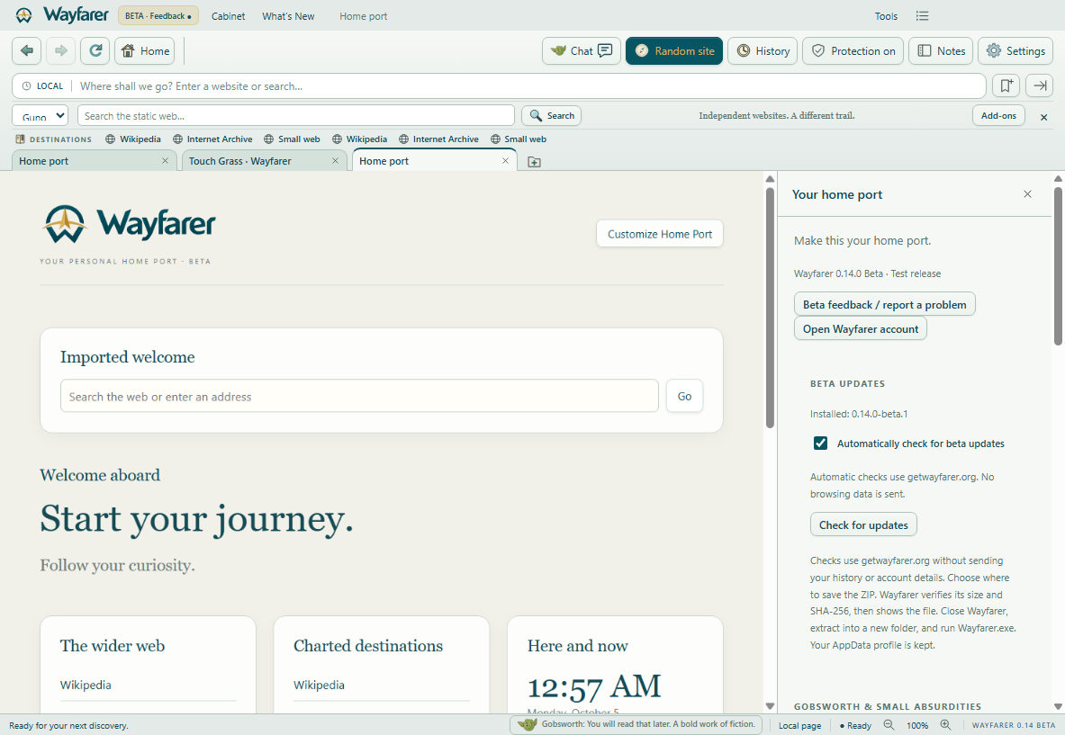 Wayfarer for Windows, captured interface